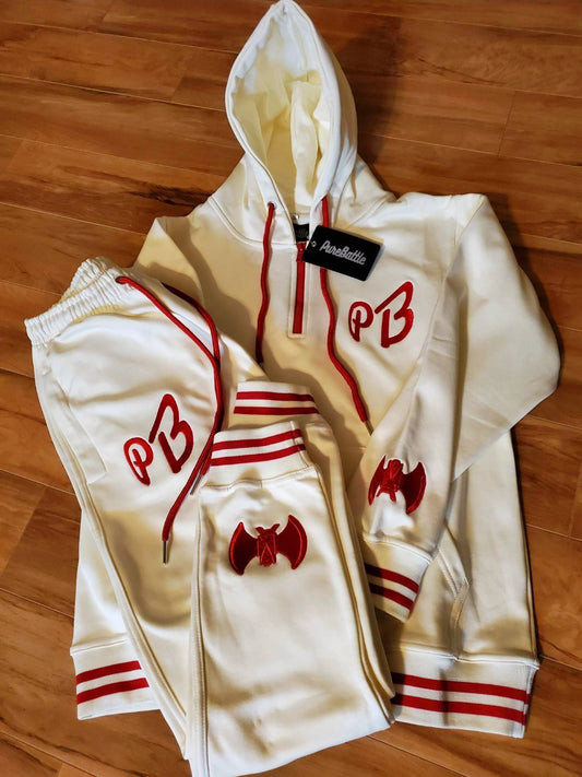 "OFFWHITE /BURGUNDY RED " SIGNATURE JOGGER SET